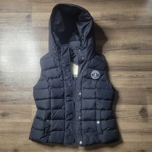 Abercrombie & Fitch Down Vest Womens Black Full Zip Outdoors Hooded Logo Size L